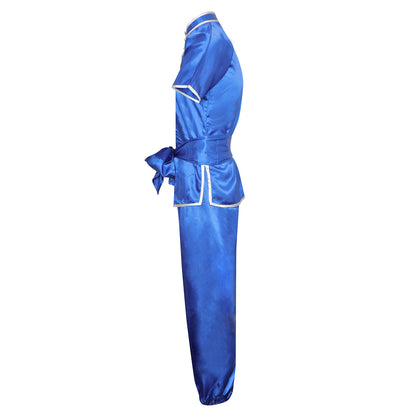 Competition Wushu Silk Uniform - White/Blue
