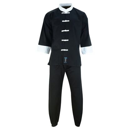 Adults Kung Fu Elite Microfibre Suit - Black/White