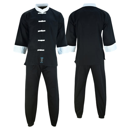 Kids Kung Fu Elite Microfibre Uniform - Black/White  - CLEARANCE