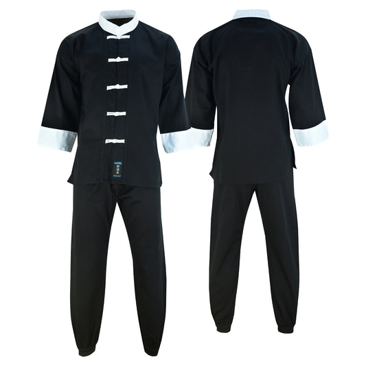 Kids Kung Fu Elite Microfibre Uniform - Black/White  - CLEARANCE