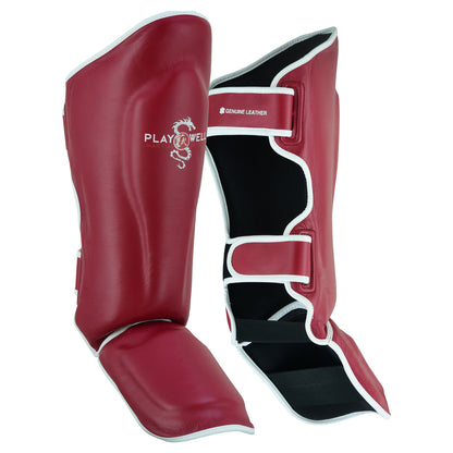 Playwell "Maroon Series" Leather Muay Thai Shin Instep Guards  -