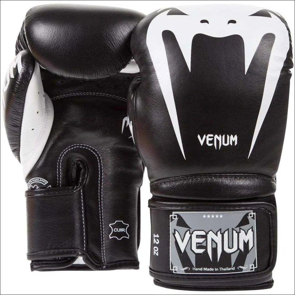 Venum Black Nappa Leather Boxing Gloves  - Black/White