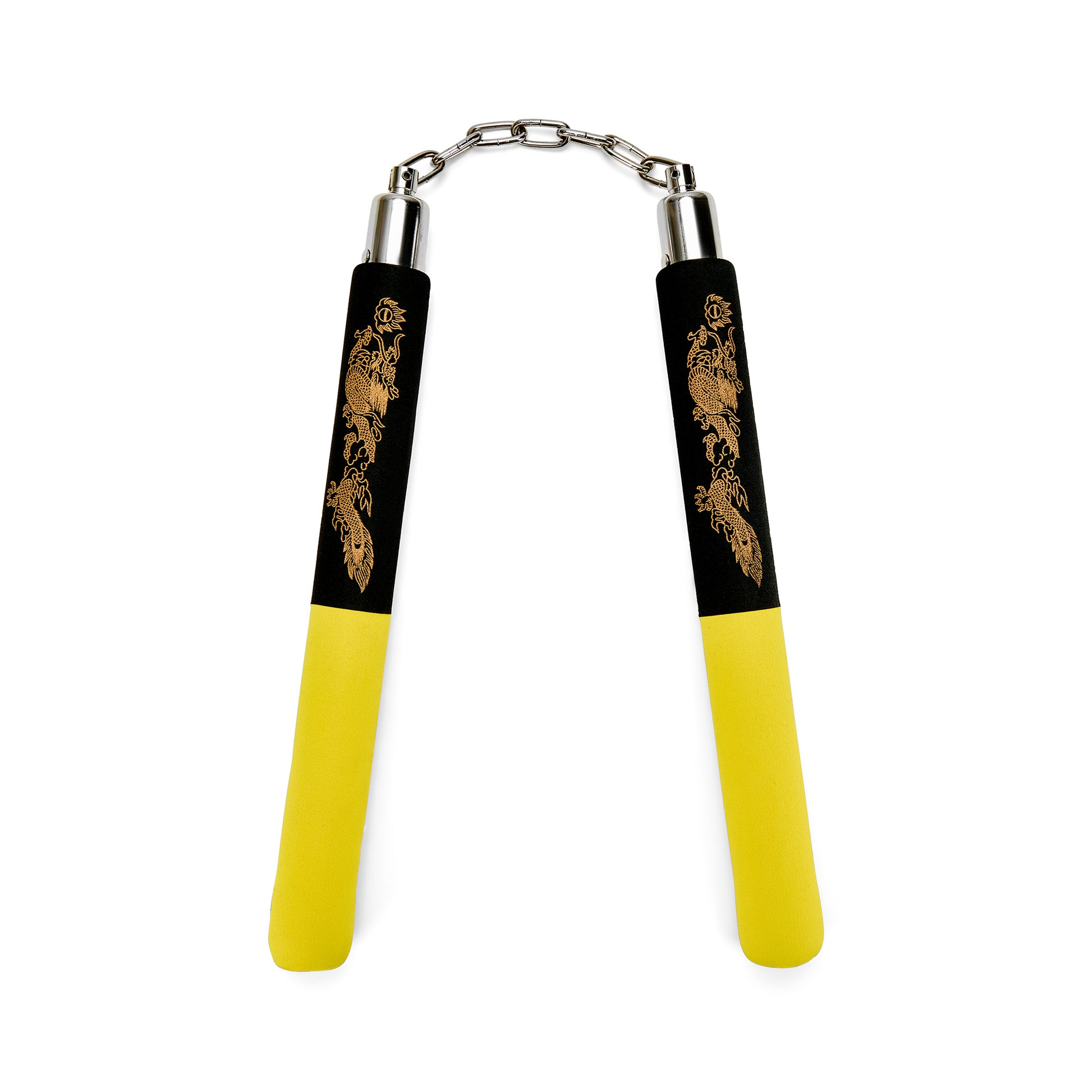 NR-031: Foam Nunchaku with Metal B/Bearing. Yellow / Black Drago