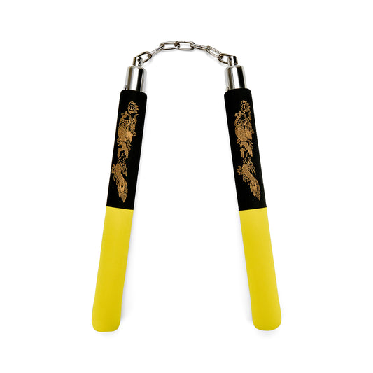 NR-031: Foam Nunchaku with Metal B/Bearing. Yellow / Black Drago