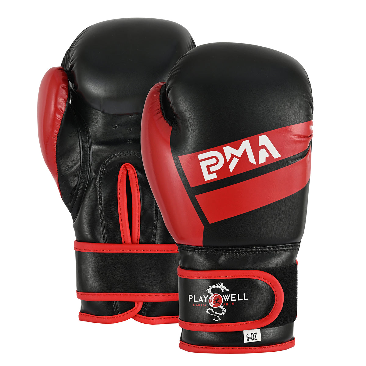 PMA Childrens Elite Vinyl Boxing Gloves Black/Red  - NEW 2026