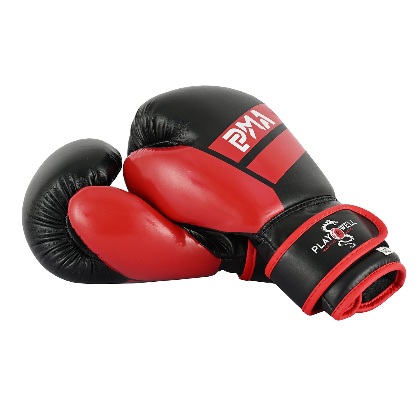 PMA Childrens Elite Vinyl Boxing Gloves Black/Red  - NEW 2026
