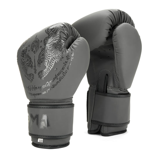 Playwell Matte "Twin Tiger" Boxing Gloves - Grey