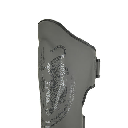 Pro MMA Stand Up Muay Thai Twin Tiger Shin Instep Guards - Grey
