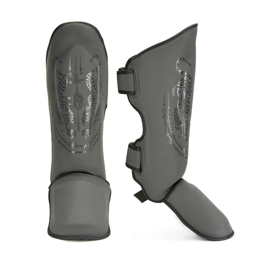 Pro MMA Stand Up Muay Thai Twin Tiger Shin Instep Guards - Grey