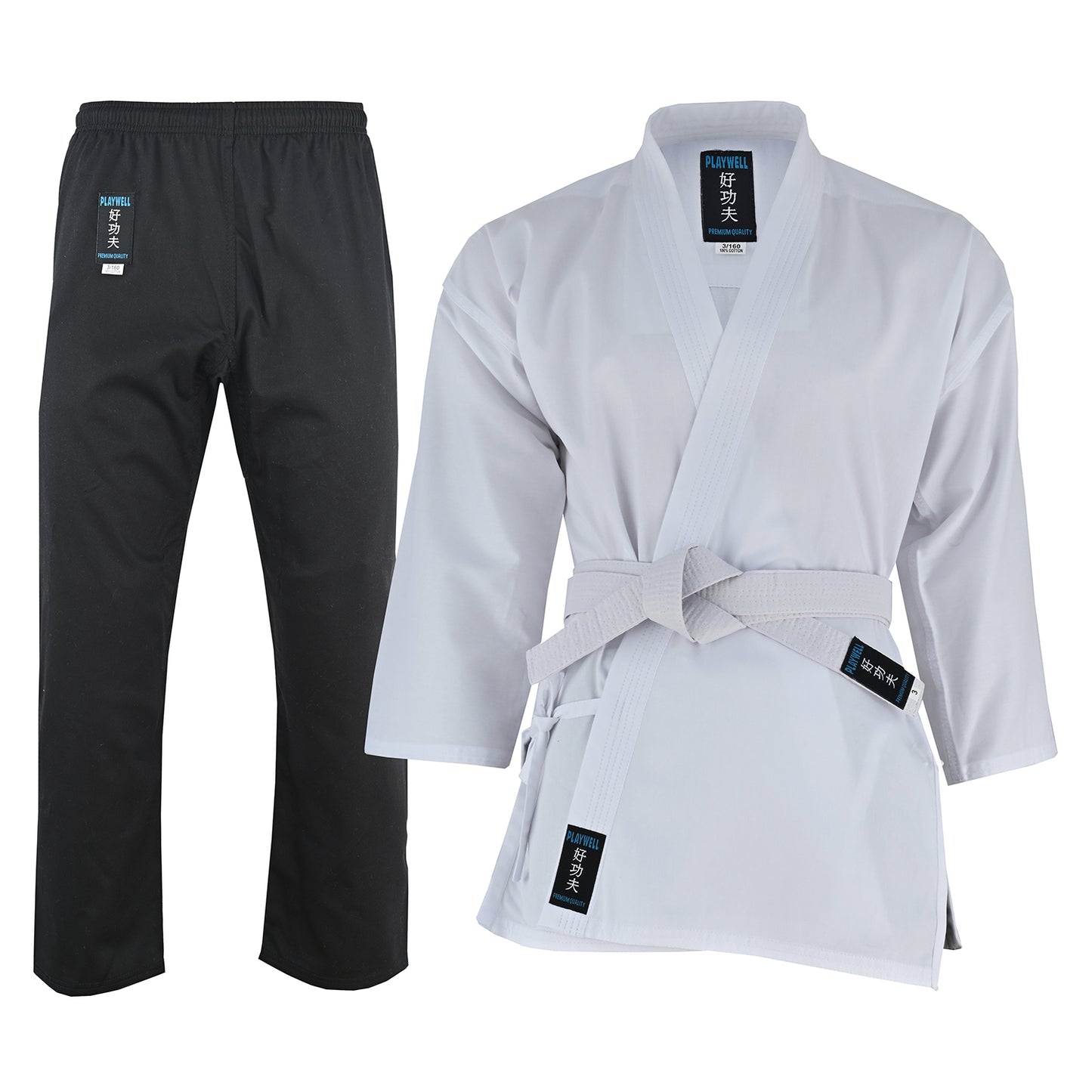 Karate Uniform Mixed: White / Black Trousers - 9oz