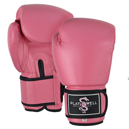 Boxing Glove Proffessional Leather : Pink - With Free Wraps