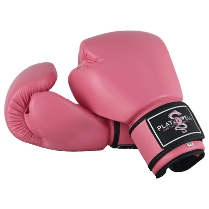 Boxing Glove Proffessional Leather : Pink - With Free Wraps