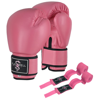 Boxing Glove Proffessional Leather : Pink - With Free Wraps
