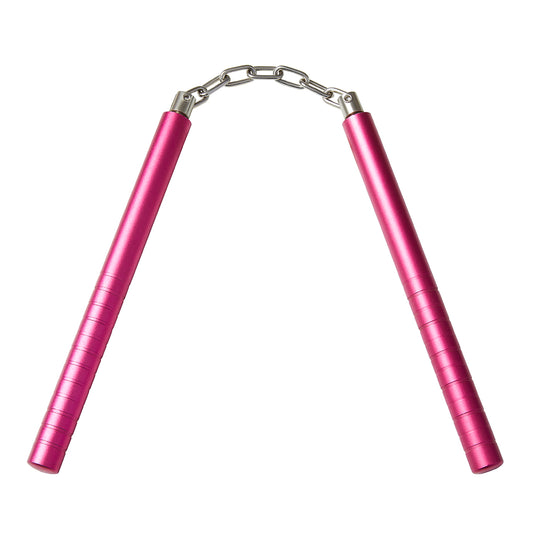 Heavy Slim Aluminium Nunchaku With Chain: Pink - 10"