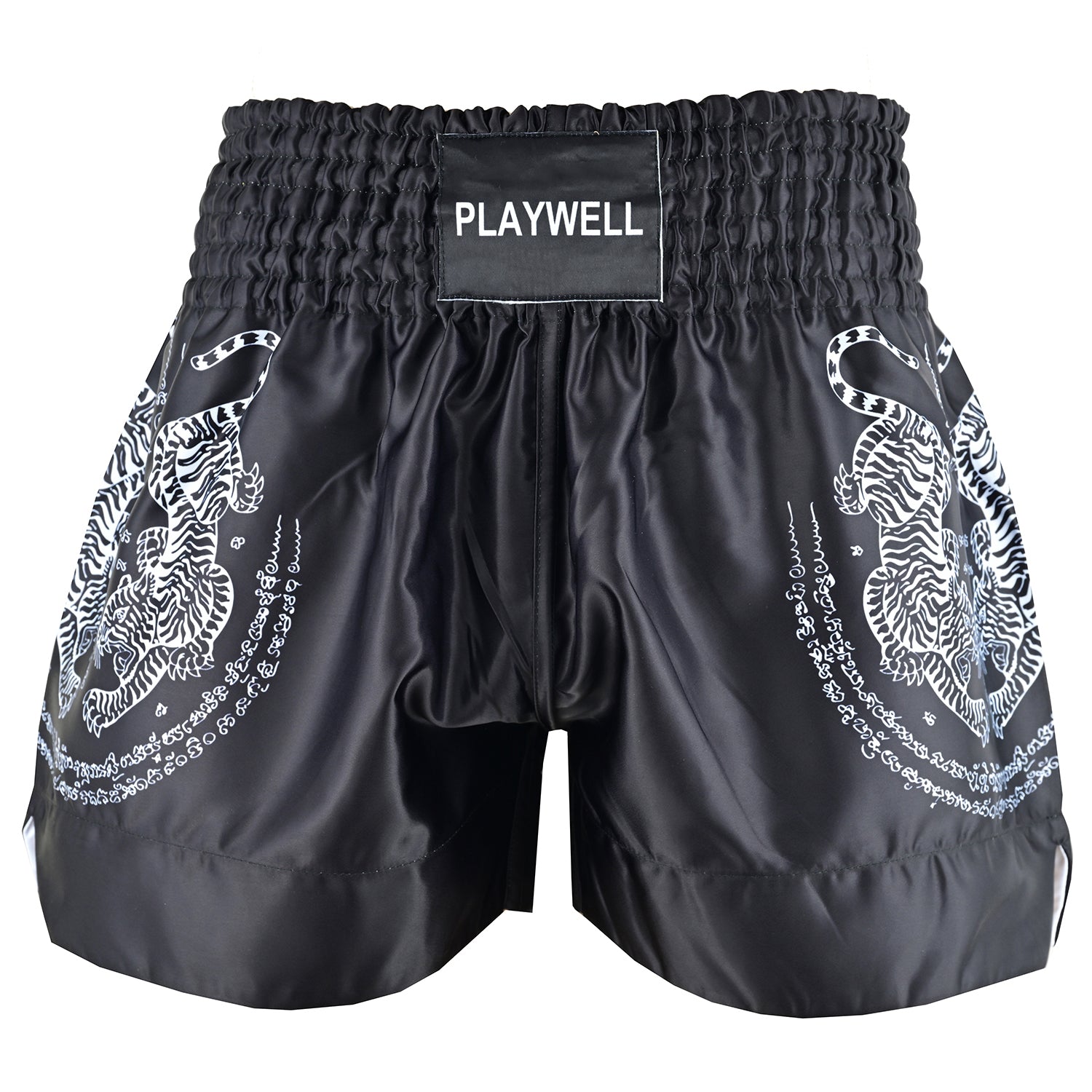 Twin Tiger Satin Muay Thai Competition Fight Shorts - Black/Whit