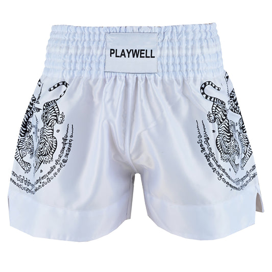 Twin Tiger Satin Muay Thai Competition Fight Shorts  - White