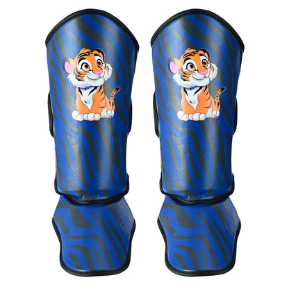 PMA Kids Blue Tiger Muay Thai Boxing Gloves & Shin Pads Set
