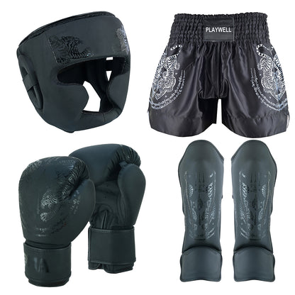 Twin Tigers Full Muay Thai Boxing Sparring Starter Set - Black