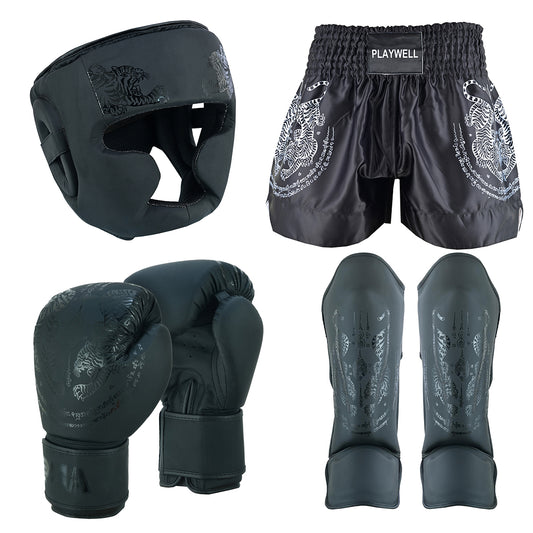 Twin Tigers Full Muay Thai Boxing Sparring Starter Set - Black