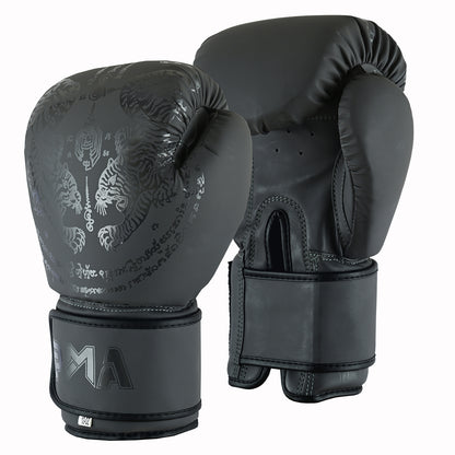 PMA Twin Tigers Muay Thai Boxing Gloves & Shin Pads Set - Grey