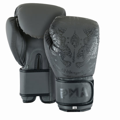 PMA Twin Tigers Muay Thai Boxing Gloves & Shin Pads Set - Grey