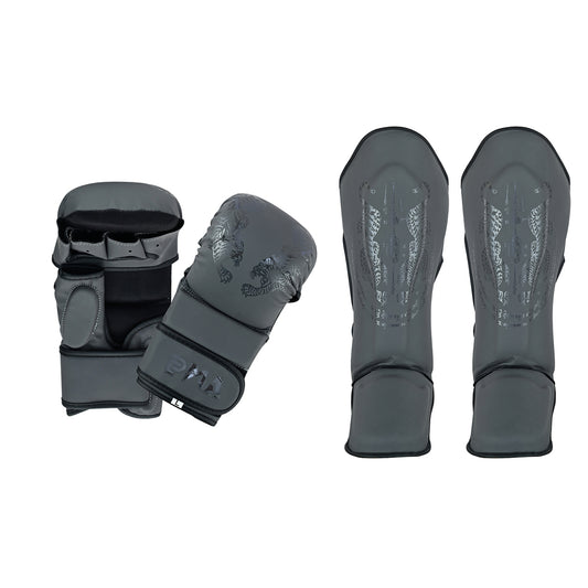 PMA Twin Tigers MMA Sparring Gloves & Shin Pads Set - Grey