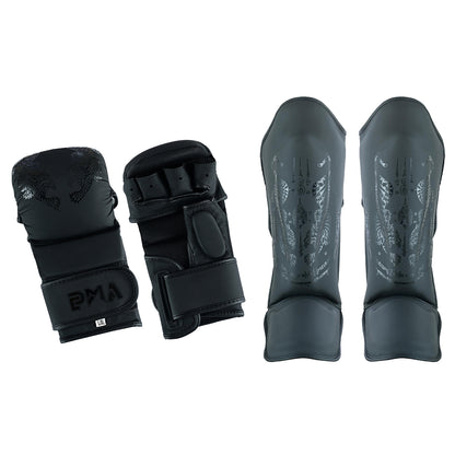 PMA Twin Tigers MMA Sparring Gloves & Shin Pads Set - Black
