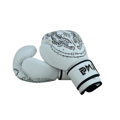 PMA Twin Tigers Muay Thai Boxing Gloves & Shin Pads Set - White