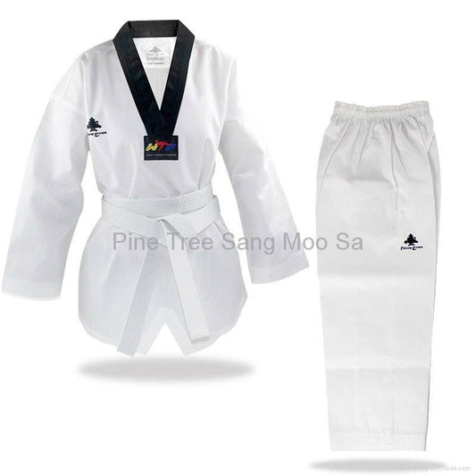 WTF Approved Pine Tree Black V-Neck Tkd Suit