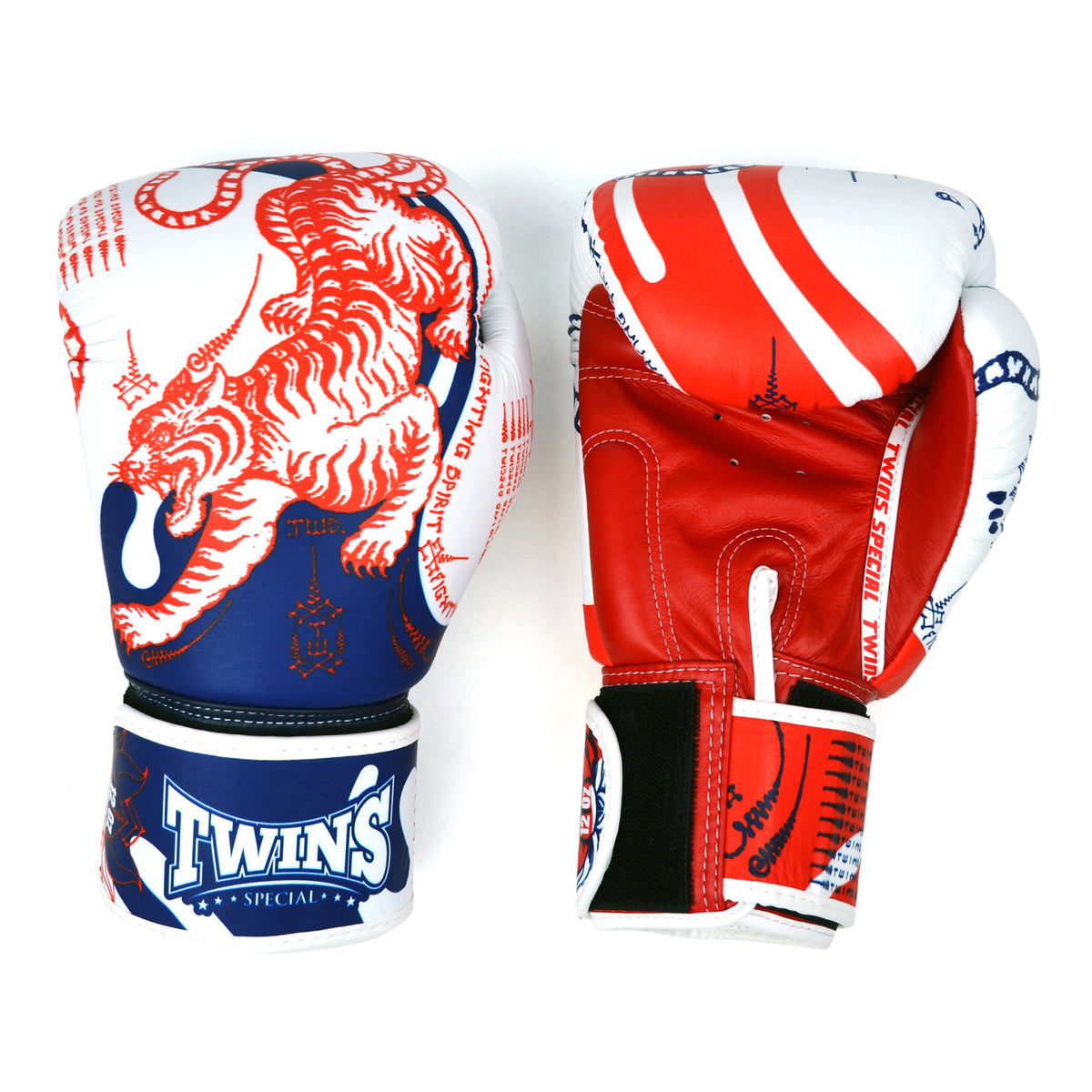 Twins Sak Yant  Boxing Gloves White-Red