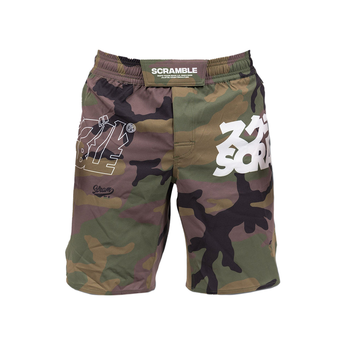 Scramble Base Woodland Camo Grappling Fight Shorts