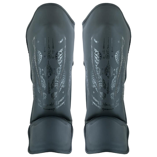 Childrens Muay Thai Twin Tiger Shin Instep Guards - Black