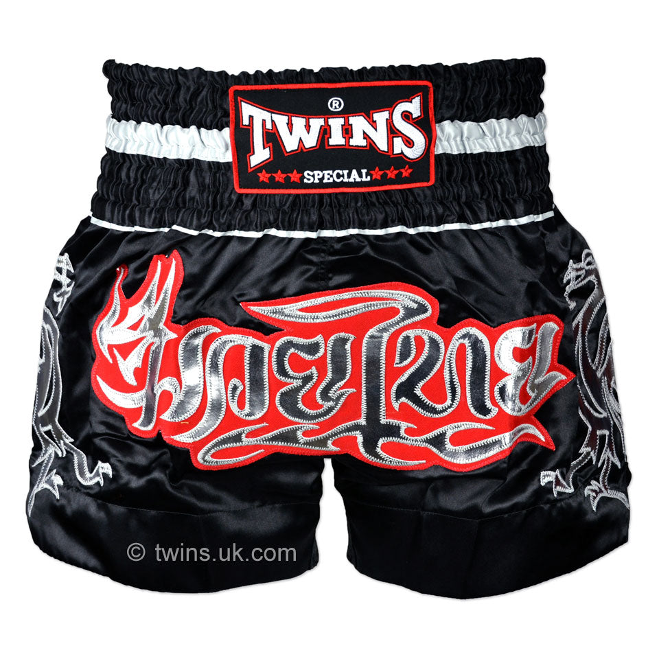 Twins TWS-153 Muay Thai Shorts - Black/Silver