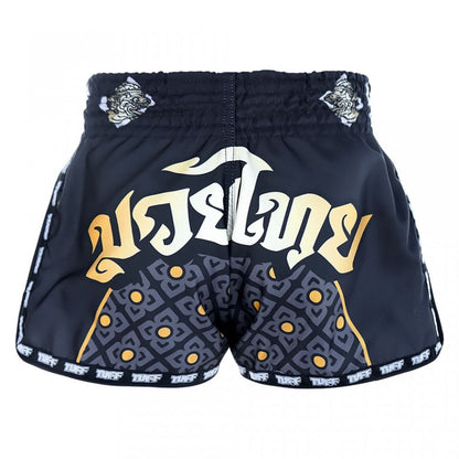 TUFF Retro Black Singha Yantra War Flag Muay Thai Shorts