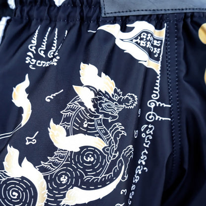 TUFF Retro Black Singha Yantra War Flag Muay Thai Shorts