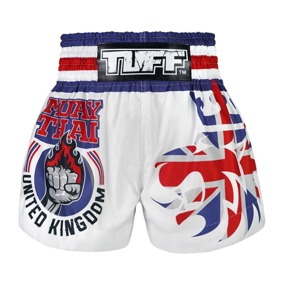 TUFF Traditional King Of Beasts UK Flag Muay Thai Shorts - White