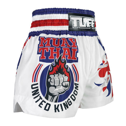 TUFF Traditional King Of Beasts UK Flag Muay Thai Shorts - White