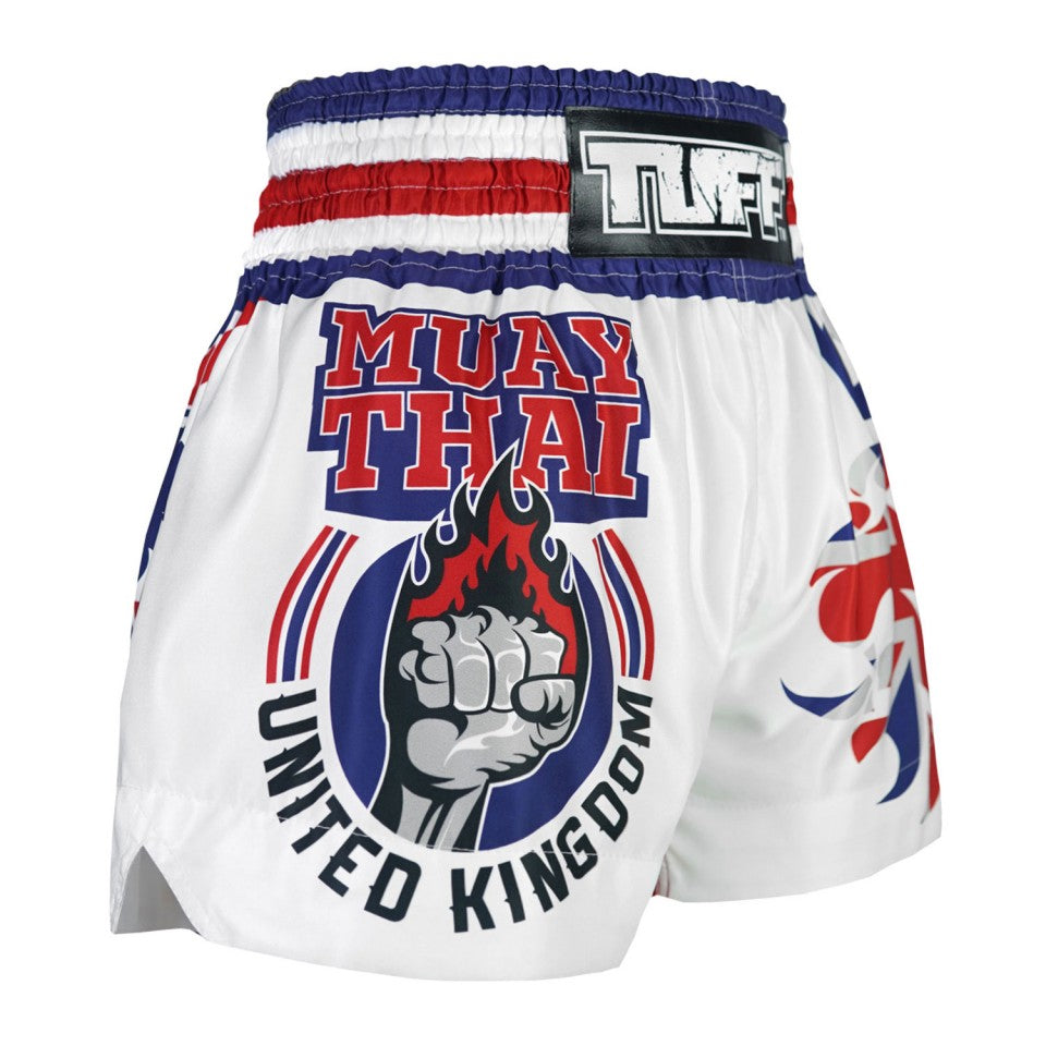TUFF Traditional King Of Beasts UK Flag Muay Thai Shorts - White