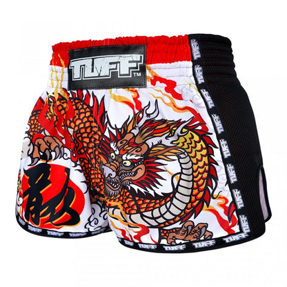 TUFF Retro White Chinese Dragon Muay Thai Shorts