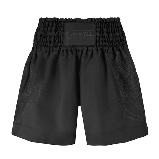 Twin Tiger Satin Muay Thai Competition Fight Shorts - Black/Blac