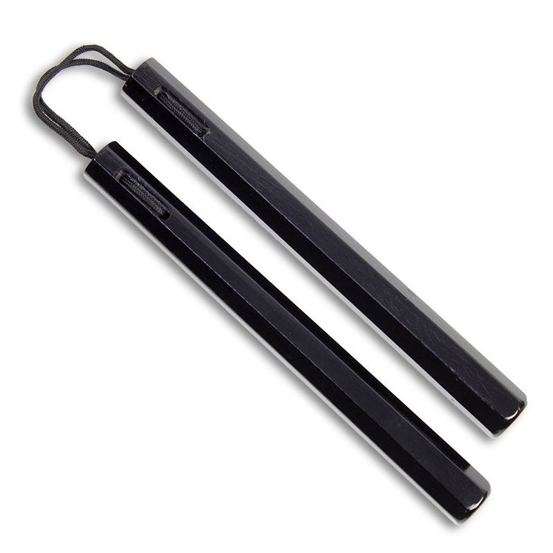 NR-03714: Nunchaku Octagonal with Cord  14" : Black - PRE ORDER