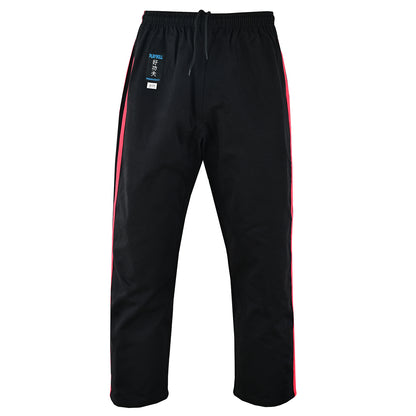 Full Contact Trousers - Black W/ 2 Red Stripes Cotton