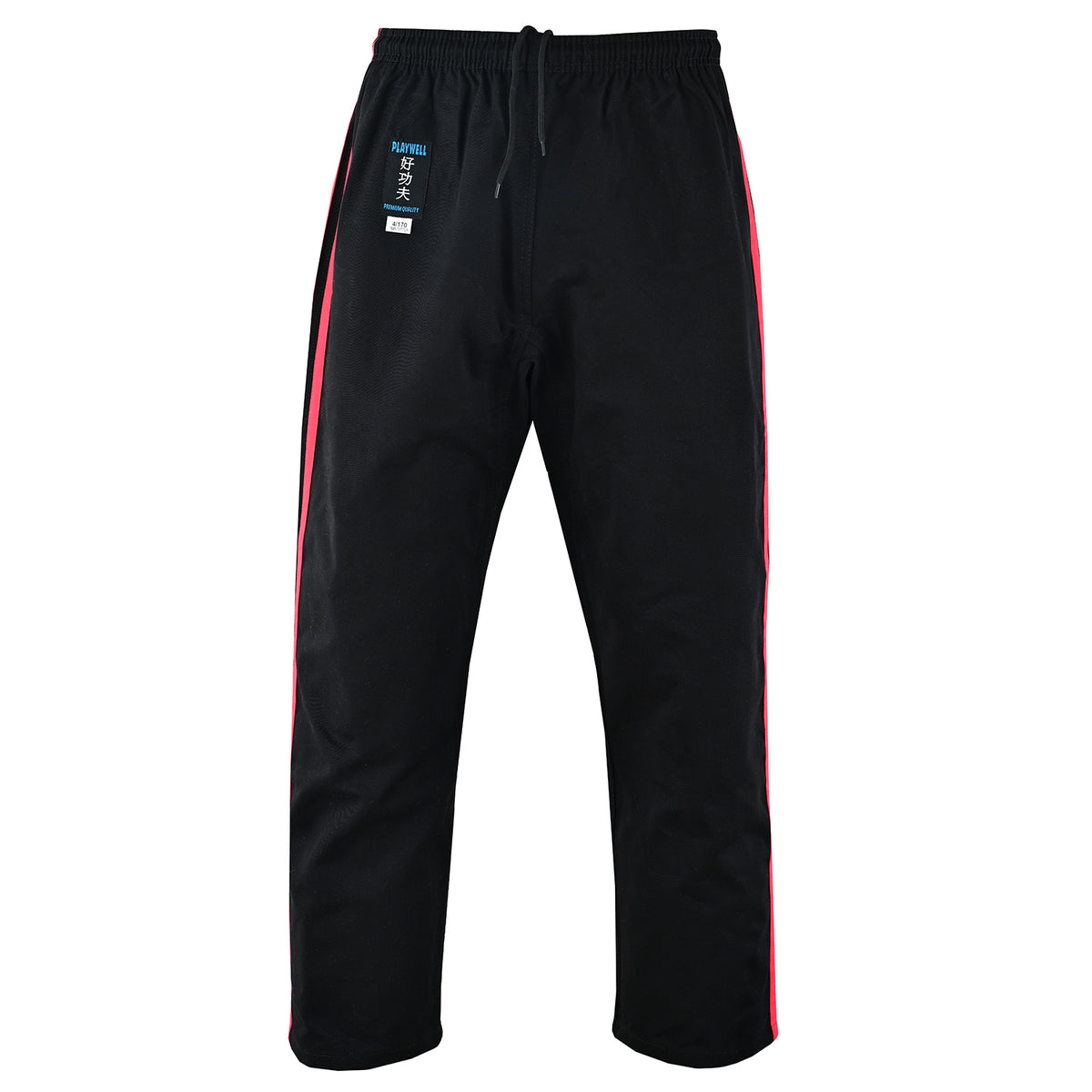 Full Contact Trousers - Black W/ 2 Red Stripes Cotton