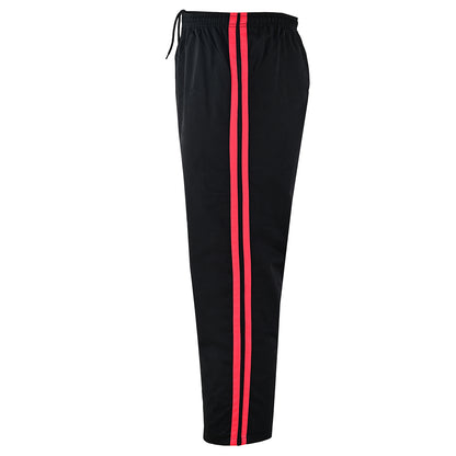 Full Contact Trousers - Black W/ 2 Red Stripes Cotton