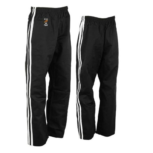 Full Contact Trouser - Black W/ 2 White Stripes Satin