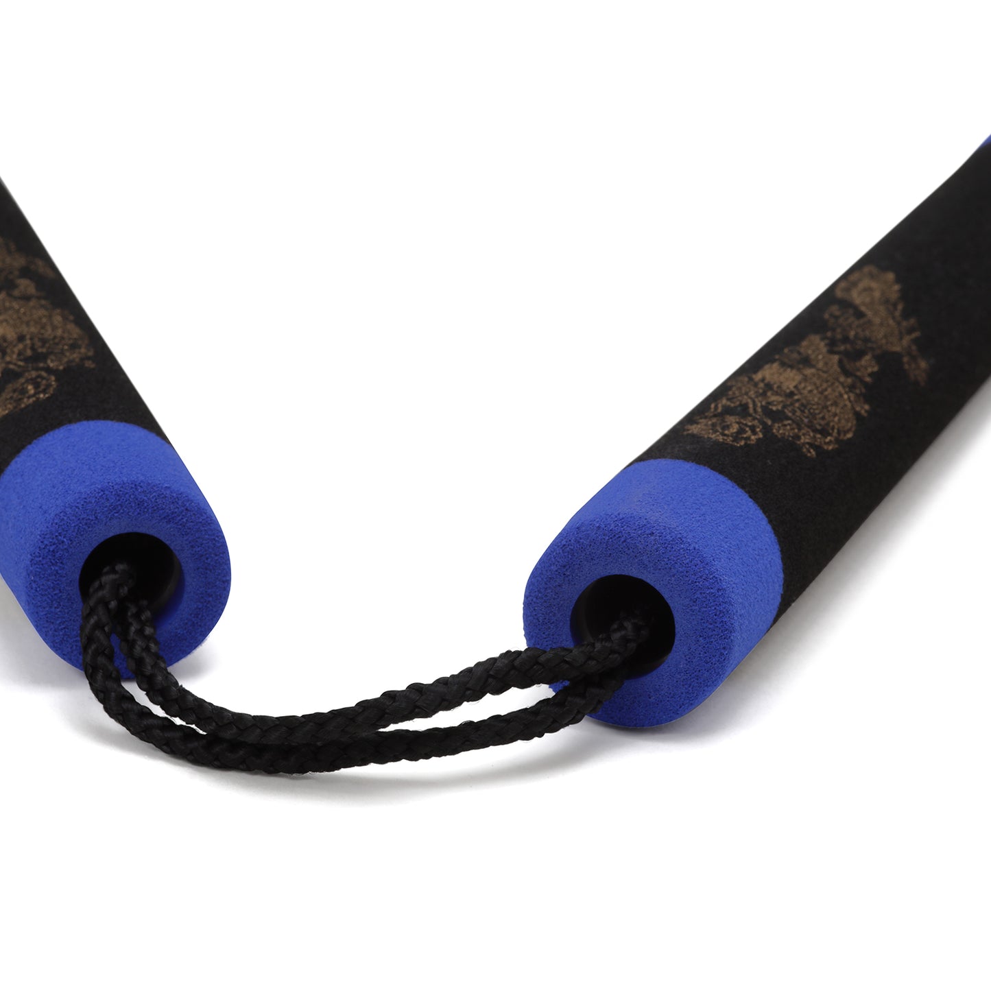 NR-005D: Foam Nunchaku with Cord Black Dragon With Blue Tips