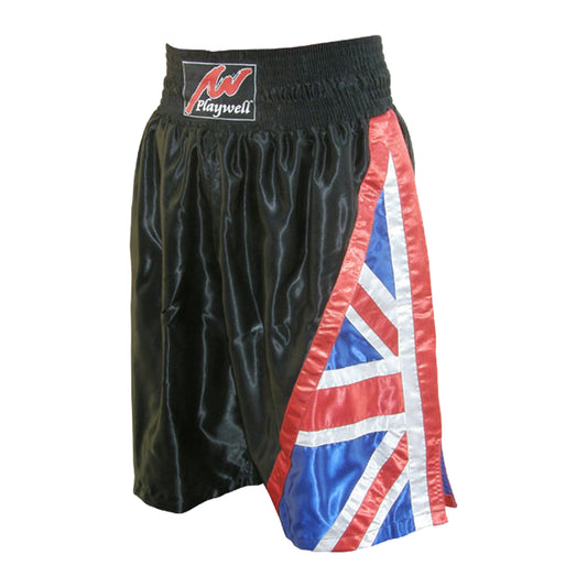 Boxing Competition Black Satin Training Shorts - Uk Flag Series