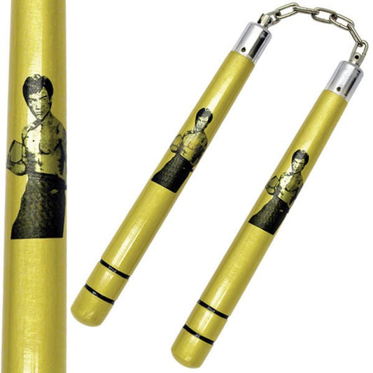 Deluxe Wooden Gold Bruce Lee  Nunchucks   B.B