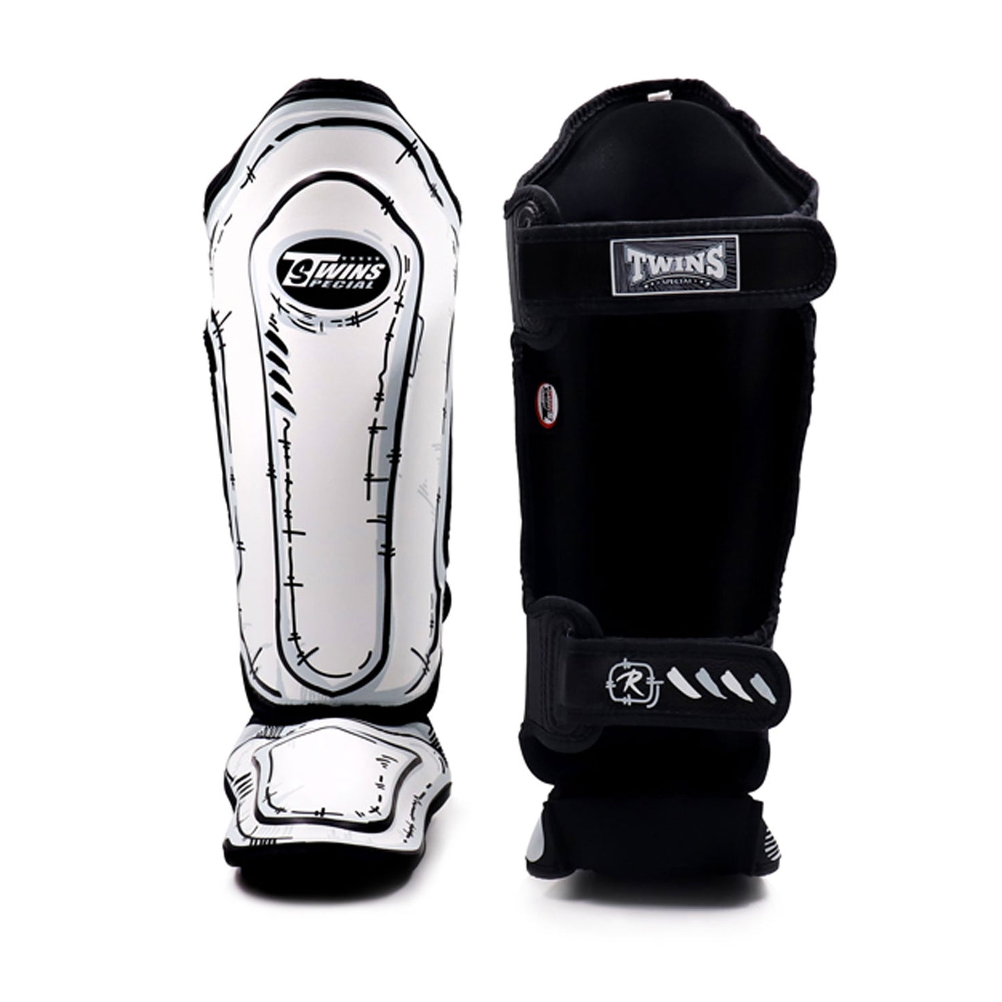Twins Comic Shin Pads White Leather