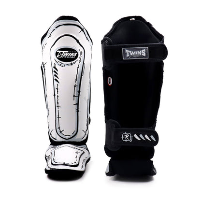 Twins Comic Shin Pads White Leather
